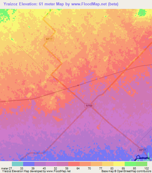 Yraizoz,Argentina Elevation Map