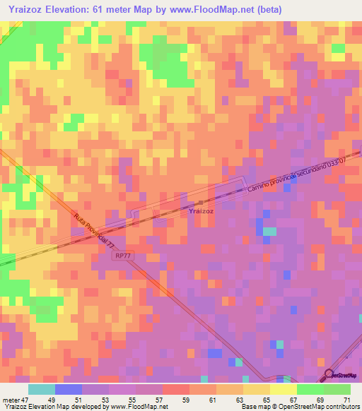 Yraizoz,Argentina Elevation Map