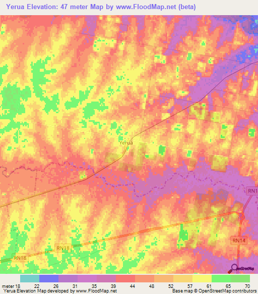 Yerua,Argentina Elevation Map