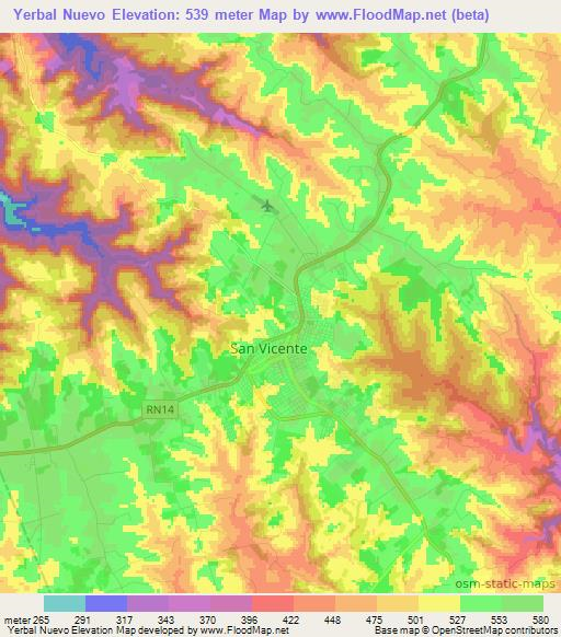 Yerbal Nuevo,Argentina Elevation Map