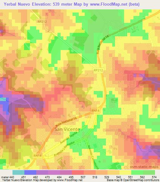 Yerbal Nuevo,Argentina Elevation Map