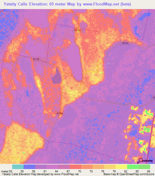 Yataity Calle,Argentina Elevation Map
