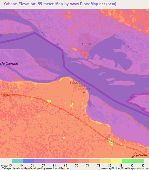 Yahape,Argentina Elevation Map