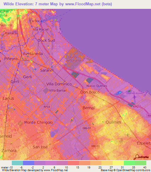 Wilde,Argentina Elevation Map