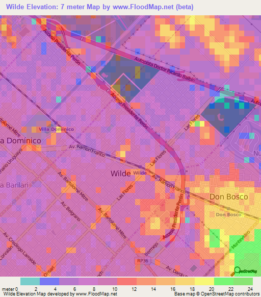 Wilde,Argentina Elevation Map
