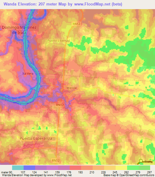 Wanda,Argentina Elevation Map