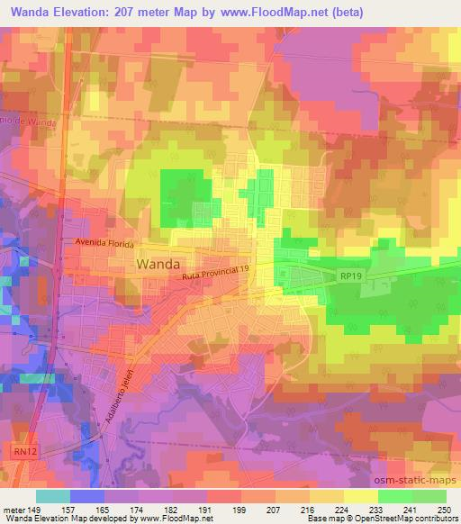Wanda,Argentina Elevation Map