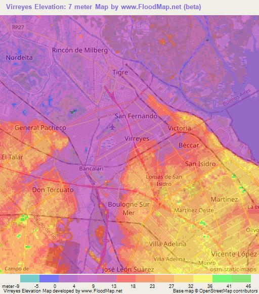 Virreyes,Argentina Elevation Map