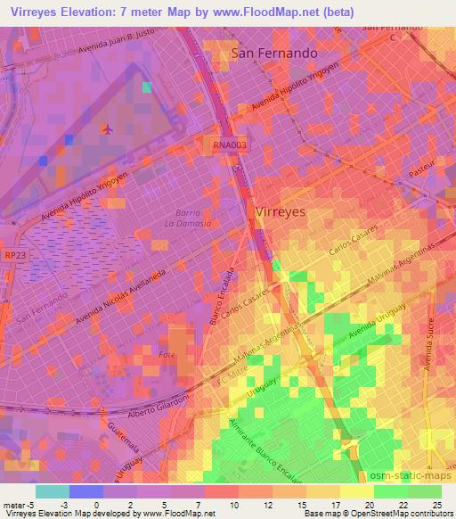 Virreyes,Argentina Elevation Map