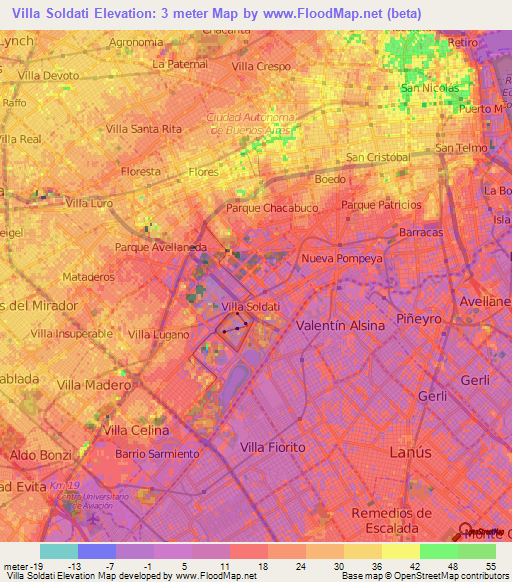 Villa Soldati,Argentina Elevation Map