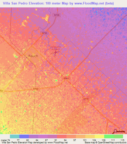 Villa San Pedro,Argentina Elevation Map