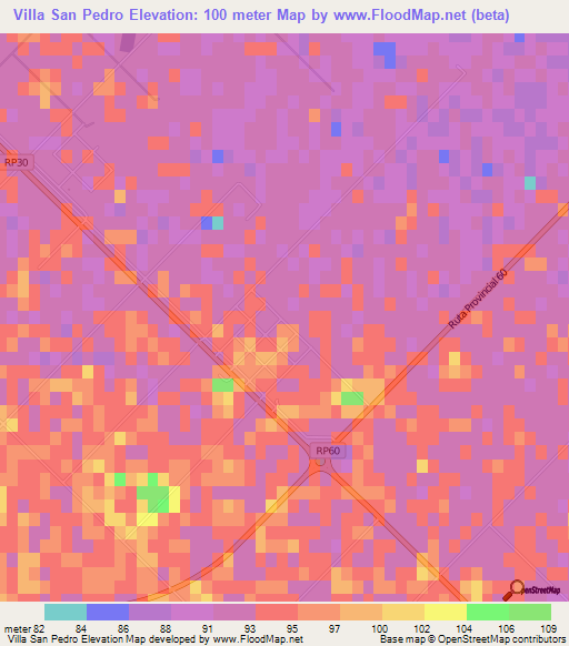 Villa San Pedro,Argentina Elevation Map