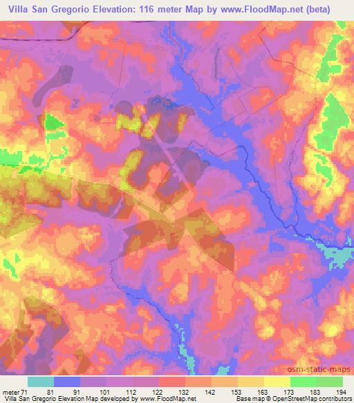 Villa San Gregorio,Argentina Elevation Map