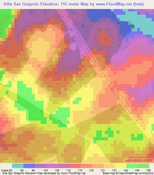 Villa San Gregorio,Argentina Elevation Map