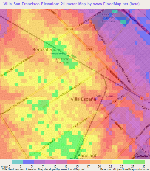 Villa San Francisco,Argentina Elevation Map