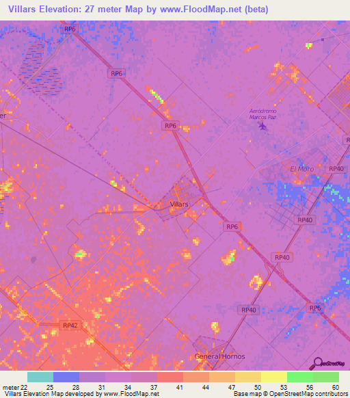 Villars,Argentina Elevation Map