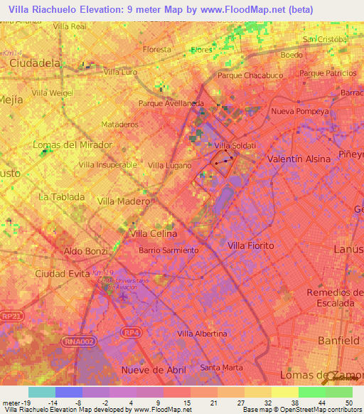Villa Riachuelo,Argentina Elevation Map