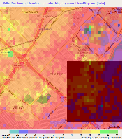 Villa Riachuelo,Argentina Elevation Map