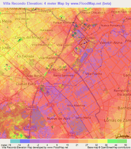 Villa Recondo,Argentina Elevation Map