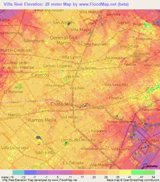 Villa Real,Argentina Elevation Map