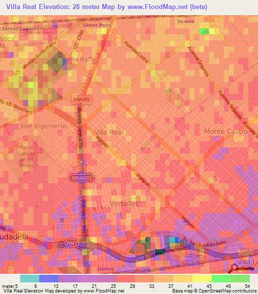 Villa Real,Argentina Elevation Map