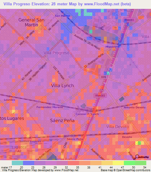 Villa Progreso,Argentina Elevation Map
