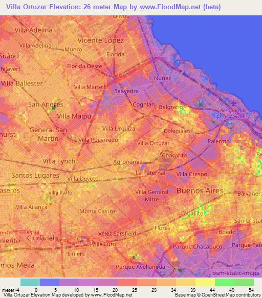 Villa Ortuzar,Argentina Elevation Map