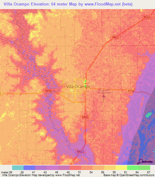 Villa Ocampo,Argentina Elevation Map