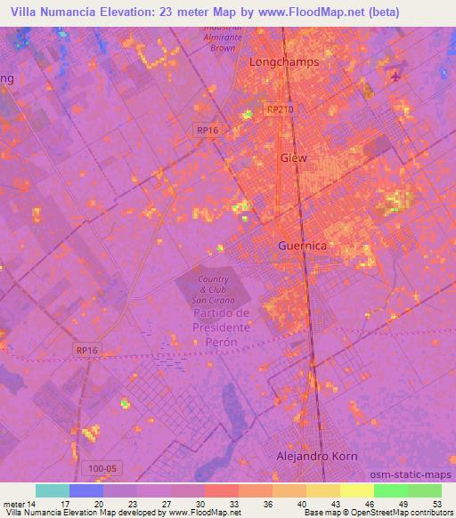 Villa Numancia,Argentina Elevation Map