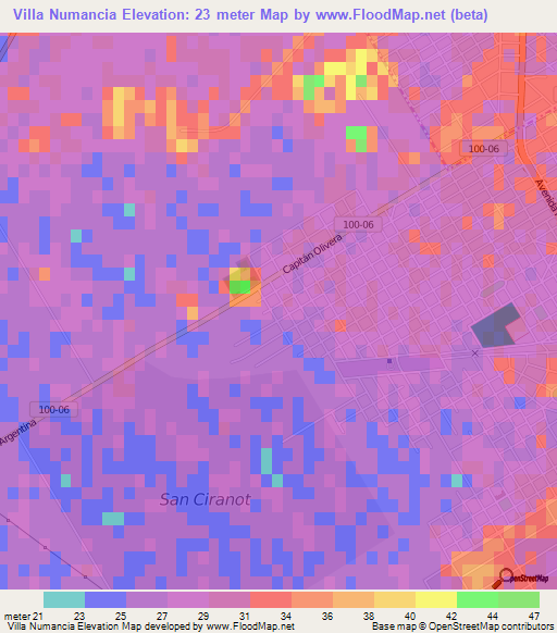 Villa Numancia,Argentina Elevation Map