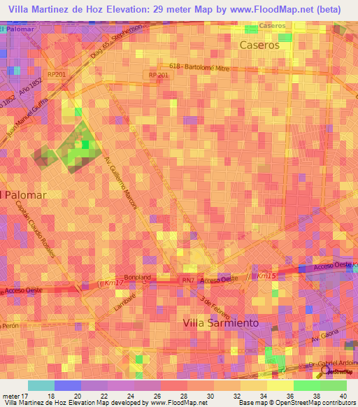 Villa Martinez de Hoz,Argentina Elevation Map