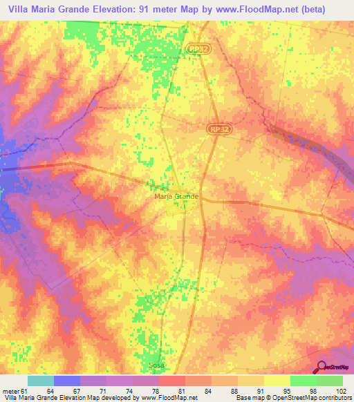 Villa Maria Grande,Argentina Elevation Map