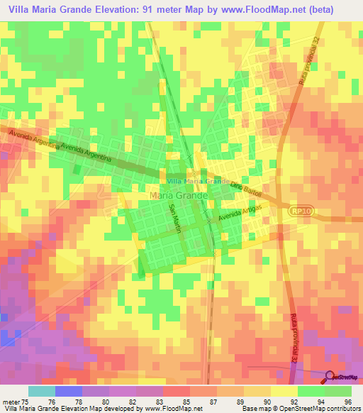 Villa Maria Grande,Argentina Elevation Map