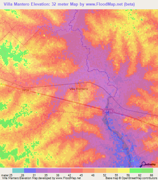 Villa Mantero,Argentina Elevation Map