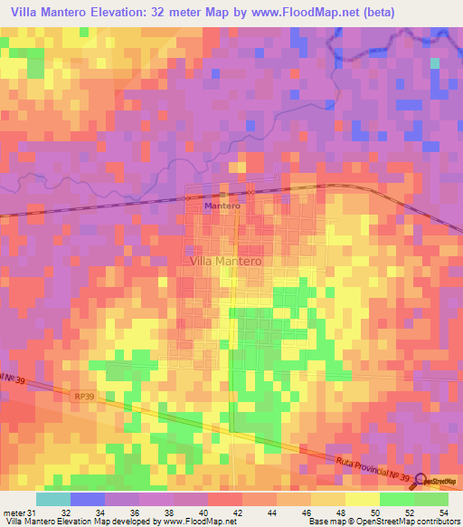 Villa Mantero,Argentina Elevation Map
