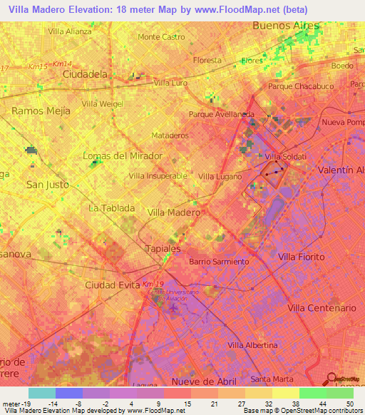 Villa Madero,Argentina Elevation Map