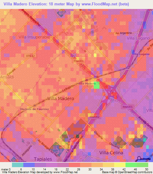 Villa Madero,Argentina Elevation Map