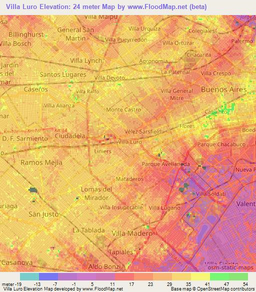 Villa Luro,Argentina Elevation Map