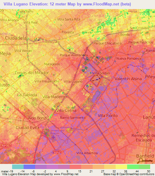 Villa Lugano,Argentina Elevation Map