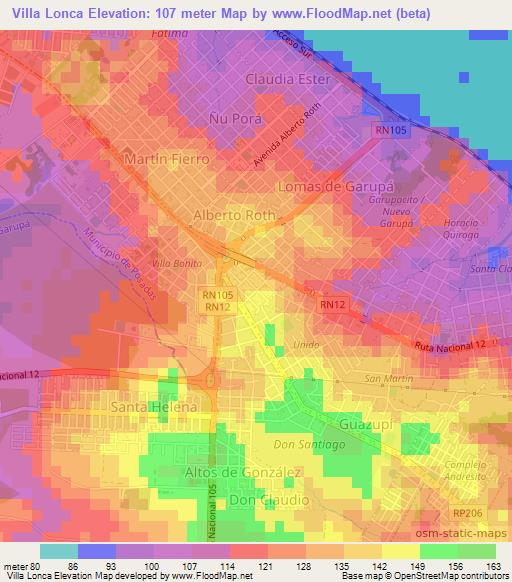 Villa Lonca,Argentina Elevation Map