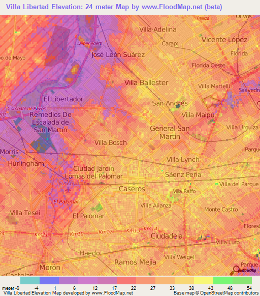 Villa Libertad,Argentina Elevation Map