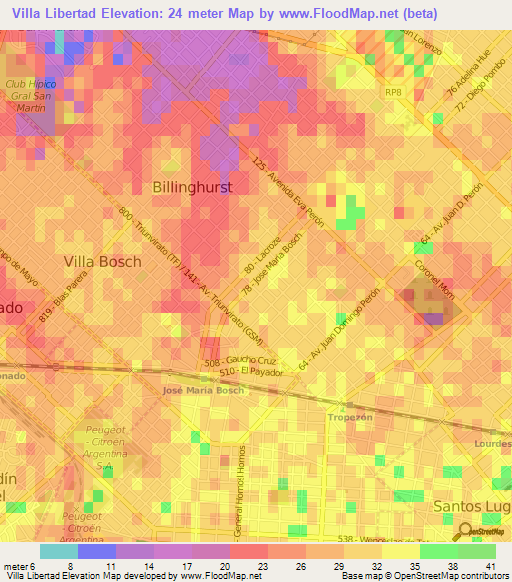 Villa Libertad,Argentina Elevation Map