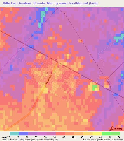 Villa Lia,Argentina Elevation Map