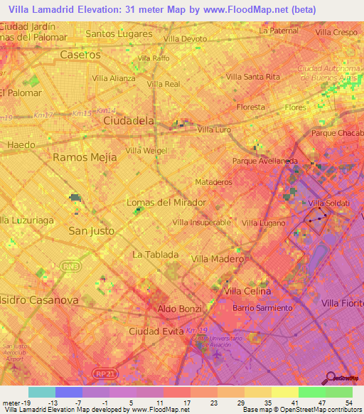 Villa Lamadrid,Argentina Elevation Map