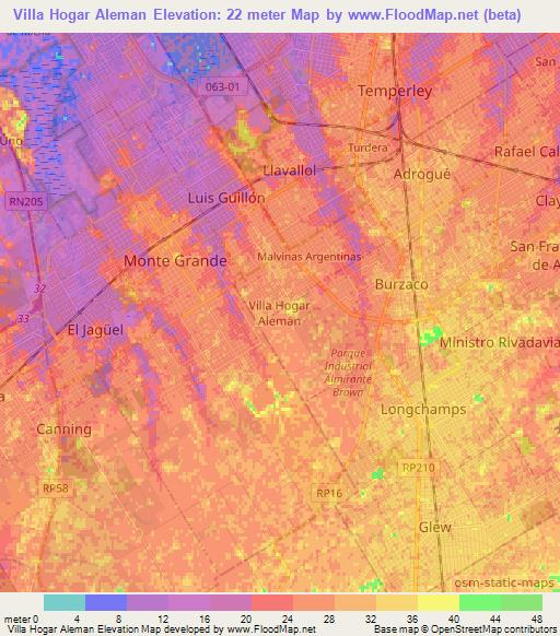 Villa Hogar Aleman,Argentina Elevation Map