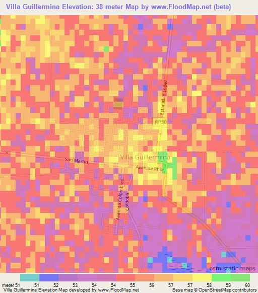 Villa Guillermina,Argentina Elevation Map