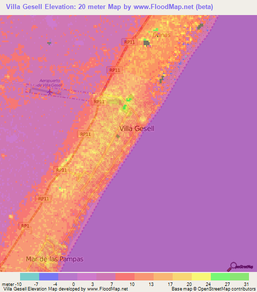Villa Gesell,Argentina Elevation Map