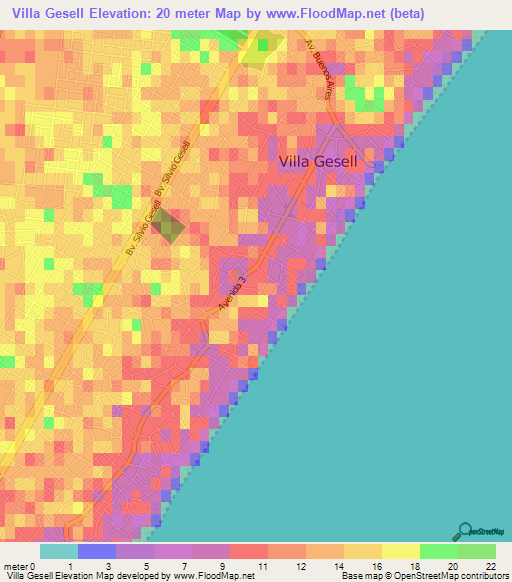 Villa Gesell,Argentina Elevation Map