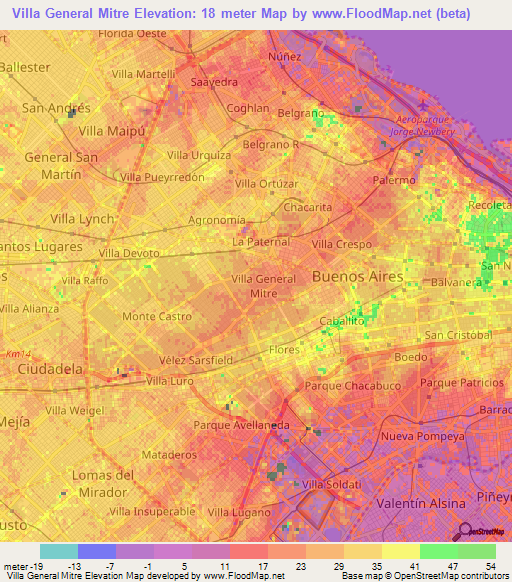 Villa General Mitre,Argentina Elevation Map