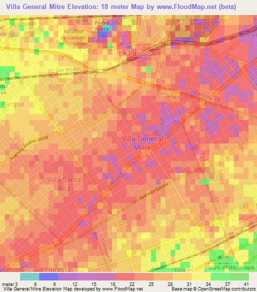 Villa General Mitre,Argentina Elevation Map